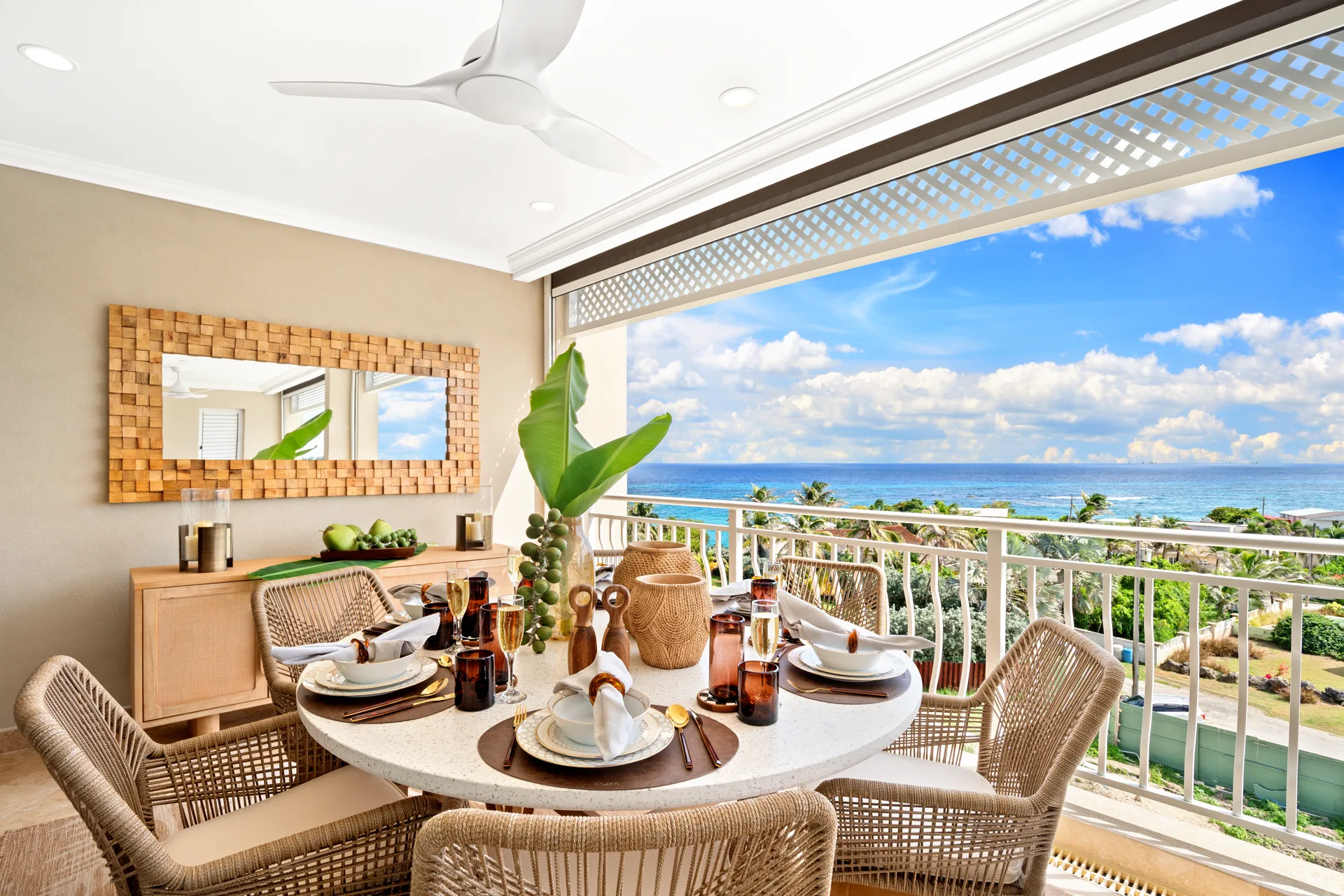 Ocean-view balcony dining